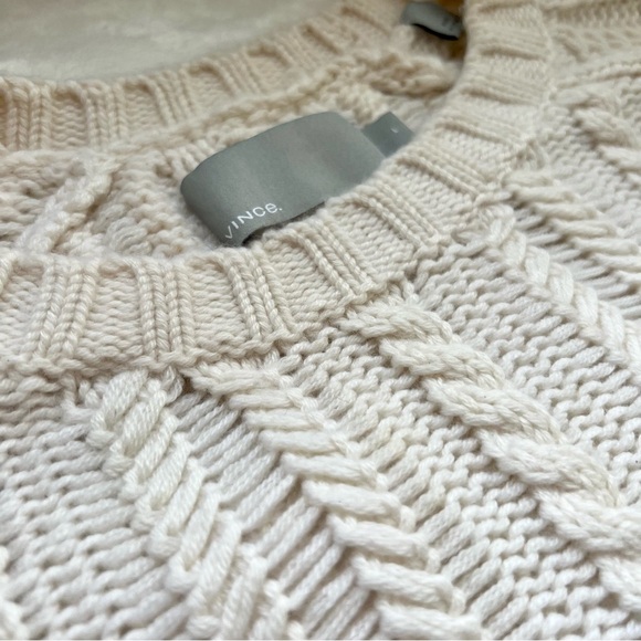 VINCE Wool Cashmere Chunky Cable Knit Sweater Cream Large L Unisex - Picture 5 of 14